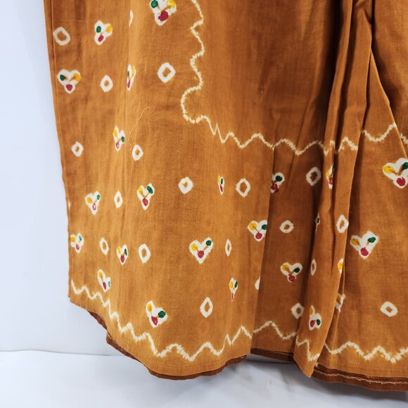 Vintage Hand Dyed Batik Long Skirt Tied Waist Brown Sepia - Picture 2 of 10